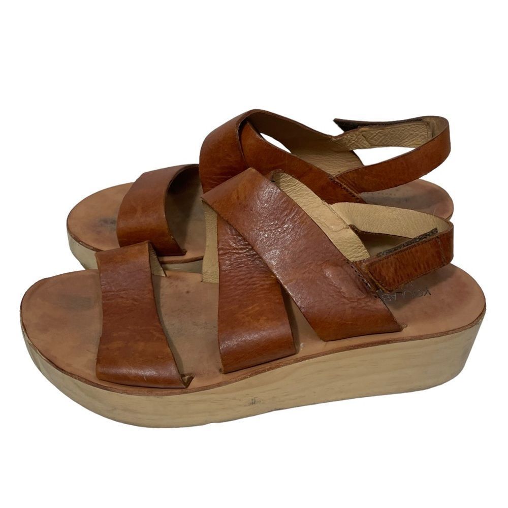 Ugg Koolaburra Brown Leather Wood Platform Sandals